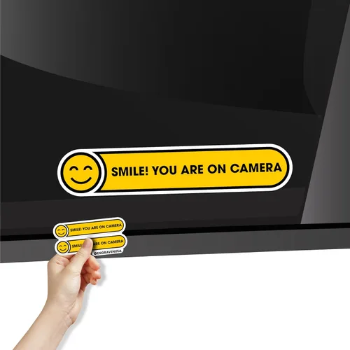 Miniatura 5 de Cartel de Smile You are on Camera Paquete de 2 calcomanías pequeñas para ventana de automóvil Letreros de cámara para automóviles Letrero
