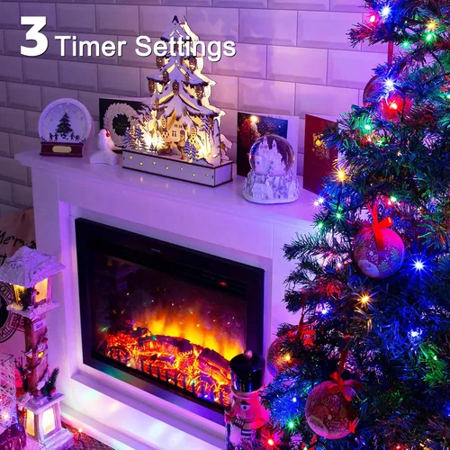 Miniatura 3 de 300 luces LED de Navidad de 98 pies para exteriores, luces multicolor para árbol de Navidad enchufables, 8 modos de luz parpadeante para dormitorio