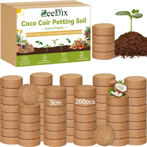 Miniatura 10 de ZeeDix Paquete de 50 pellets de iniciación de semillas de coco orgánico de 1.181 in, discos de tierra de fibra de coco comprimido, mezcla de tierra