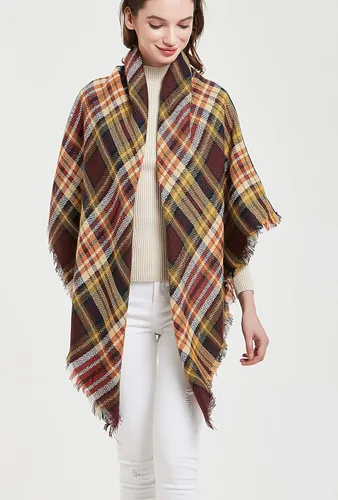 Miniatura 3 de Wander Agio Bufanda de manta cálida para mujer, chal cuadrado de invierno, bufandas infinitas grandes, bufanda a cuadros