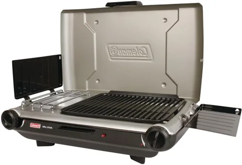 Miniatura 2 de Coleman Parrilla y estufa de mesa 2 en 1 con 2 quemadores ajustables, parrilla y estufa a propano con encendido de botón, protectores contra