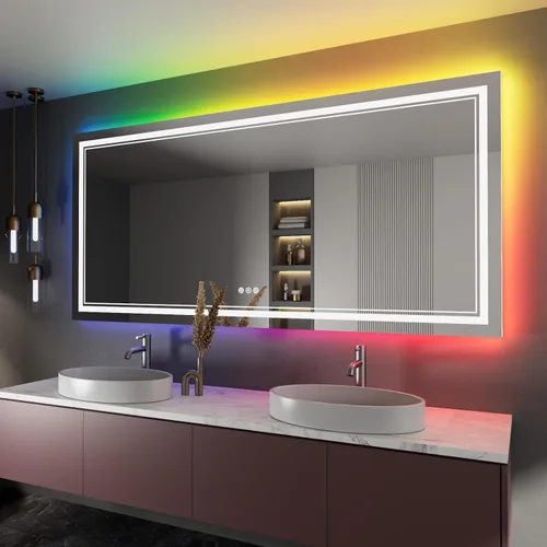 Miniatura 79 de Espejo de baño LED de 72 x 36 pulgadas, retroiluminado y frontal iluminado, espejo de tocador grande iluminado con luces, antiniebla, regulable