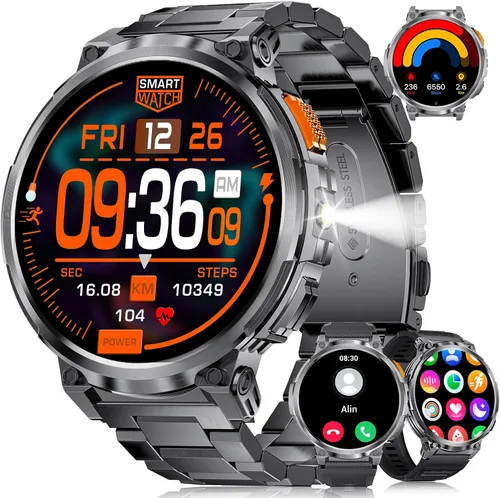 LIGE Relojes inteligentes para hombres con batería de 730 mAh, reloj inteligente HD de 1.85 pulgadas con linterna/marca/respuesta de llamada/120 +