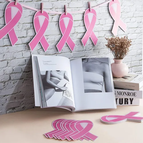 Miniatura 5 de Cintas de papel de concienciación sobre el cáncer de mama de color rosa de 7.1 in para suministros de eventos públicos y sociales para mujeres