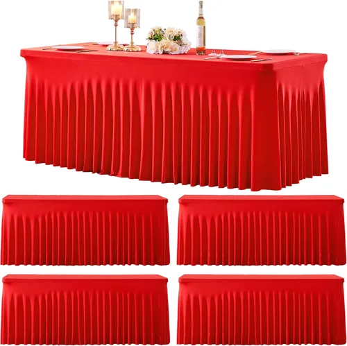 Miniatura 23 de Manteles de mesa de elastano azul bebé de 6 pies para mesas rectangulares, sin arrugas, rectangular, elástico, ajustable de 6 pies con falda