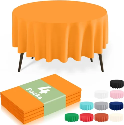 Miniatura 28 de misaya Paquete de 4 manteles desechables de plástico, mantel redondo impermeable de 84 pulgadas, a prueba de fugas y resistentes manteles Azul