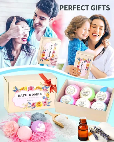 Miniatura 9 de Bombas de baño iluminadas con sorpresa en el interior, juego de regalo natural XL de 4.23 onzas, 6 con aceites esenciales, bombas de baño grandes