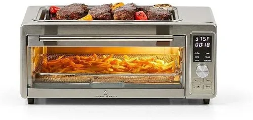 Miniatura 5 de Emeril Power Grill 360, horno tostador de convección 6 en 1 con parrilla superior interior, freír al aire, asar, tostar, hornear, deshidratar, tapa