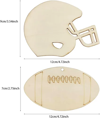 Miniatura 3 de Paquete de 32 recortes de madera para casco de fútbol y casco de fútbol en forma de rebanadas de madera, temática de fútbol, deportes, adornos