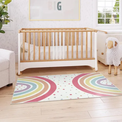Miniatura 8 de STARUIA Alfombra lavable de arco iris para guardería de niñas, alfombra pequeña de 3 x 5 pies, alfombras de área coloridas para dormitorio de niños