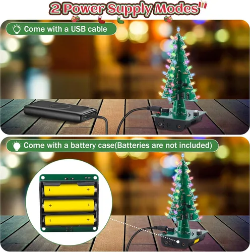 Miniatura 5 de Icstation - Kit para montar árbol de Navidad, 3D, con luces LED de 7 colores intermitentes para práctica de soldadura eléctrica.