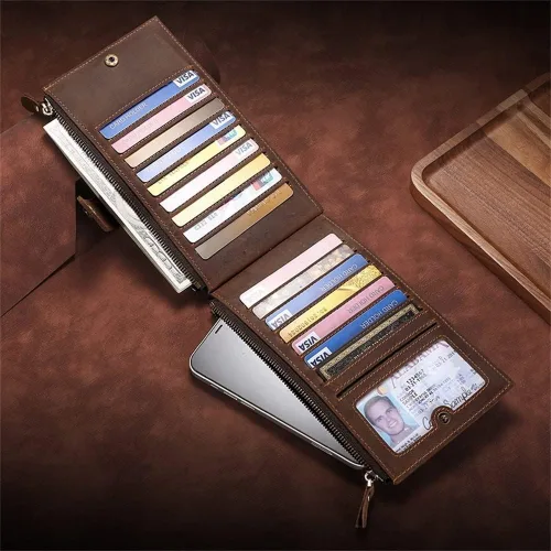 Miniatura 2 de Bolso de mano grande y largo de cuero para hombre, tarjetero, chequera, organizador múltiple con cremallera