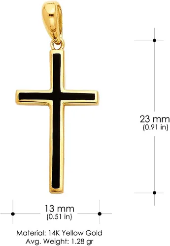 Miniatura 3 de Ioka Colgante de cruz de oro amarillo de 14 quilates con dije de esmalte negro con collar de cadena de Singapur de 0.047 in