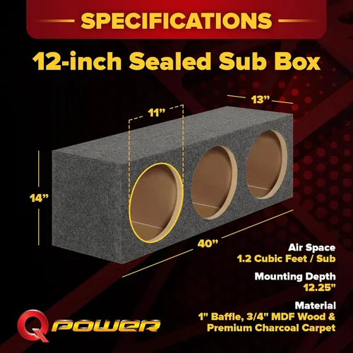 Miniatura 3 de Q Power HD12 12" sellado triple subwoofer de audio para coche caja de subgraves