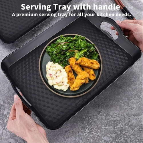 Miniatura 2 de Bandeja de plástico con asas, paquete de 2 bandejas rectangulares multiusos antideslizantes para servir restaurante para fiestas, mesa de café