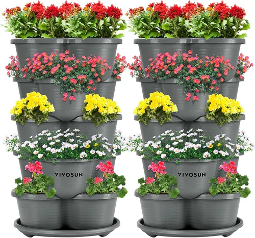 Miniatura 9 de VIVOSUN - Jardinera vertical apilable de 5 niveles para fresas, flores, hierbas y verduras, color marrón