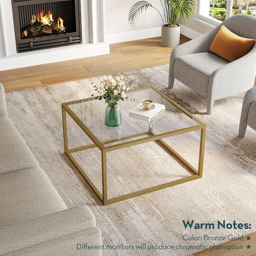 Miniatura 7 de Mesa de Café de Vidrio SAYGOER Mesas de Café Modernas para Sala de Estar Mesas de Centro Cuadradas Minimalistas para Hogar y Oficina 26.7 x 26.7 x
