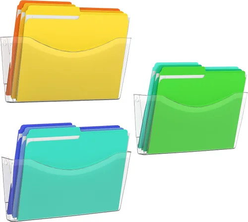 Miniatura 10 de Kuntine.B 3 unidades de organizador de archivos de bolsillo único negro para colgar en la pared, organizador de correo y revistas para montar