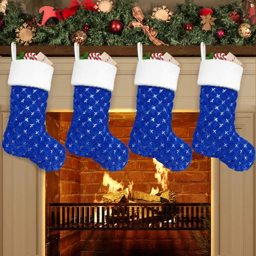 Miniatura 15 de Calcetines negros de piel sintética de Navidad, 1 paquete grande de 22 pulgadas, medias colgantes de felpa negra con nombre personalizado con copos