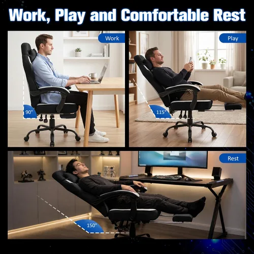 Miniatura 8 de Gaming Chair with Footrest Fabric Gaming Chair for Adults with Massage Lumbar Support, High Back Ergonomic Computer Chair, Pocket Spring Cushion