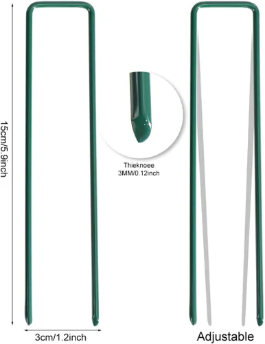 Miniatura 2 de Paquete de 20 estacas de jardín de 6 pulgadas en forma de U para tienda de campaña resistentes para patio, pasadores de césped para paisajismo, tela