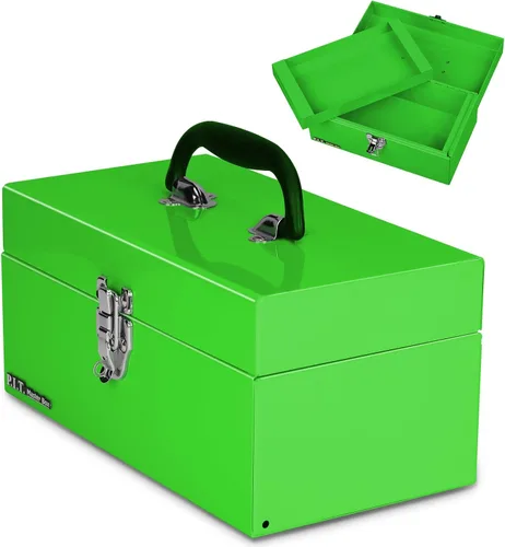 Miniatura 11 de P.I.T. Caja de herramientas de 12 pulgadas, pequeña caja de herramientas portátil de acero con cierre de pestillo de metal para el hogar, almacén
