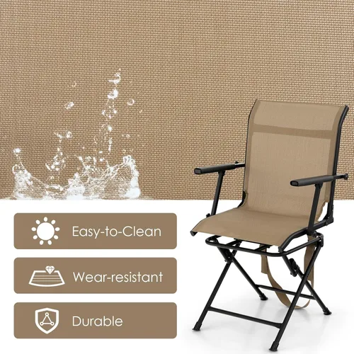 Miniatura 6 de Tangkula Silla giratoria de caza de 360 grados, sillas ciegas con reposabrazos y respaldo de malla, sillas de caza plegables con almohadillas Marrón