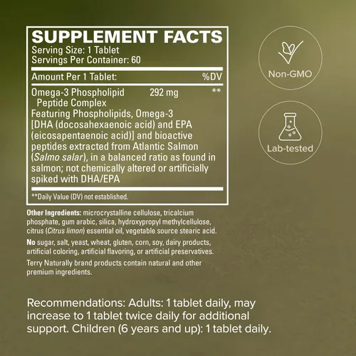 Miniatura 5 de Terry Naturally Vectomega - Suplemento con EPA y DHA - Tabletas Omega-3 para apoyo a la salud cerebral y cardíaca - Suplemento nutricional