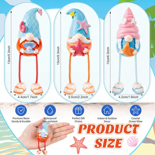 Miniatura 2 de 3 piezas de decoración de gnomo de playa con patas colgantes, bandeja escalonada costera de verano de resina oceánica para mesa, mantel y baño