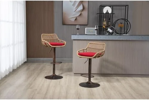 Miniatura 9 de Juego de 2 taburetes giratorios de bar ajustables con reposapiés para cocina, bar, restaurante (naranja)