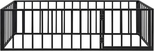 Miniatura 6 de Cama de suelo de tamaño individual para niños, camas Montessori con rieles y puerta, marco de cama de metal con valla para niños y niñas, color negro