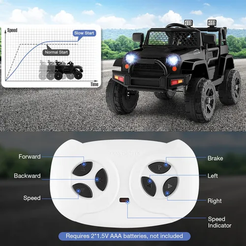 Miniatura 3 de HONEY JOY - Camión de paseo de 12 V con control remoto, suspensión de resorte, faros, música, parabrisas de malla, autos eléctricos para niños