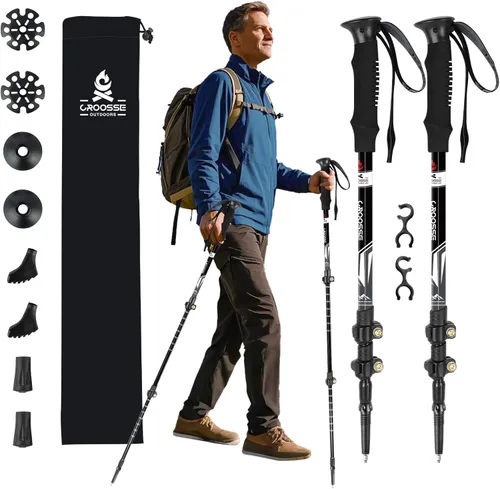 Miniatura 11 de Bastones de trekking ligeros y plegables para senderismo – Paquete de 2 bastones de senderismo ajustables, bastones de aluminio para esquí, caminata