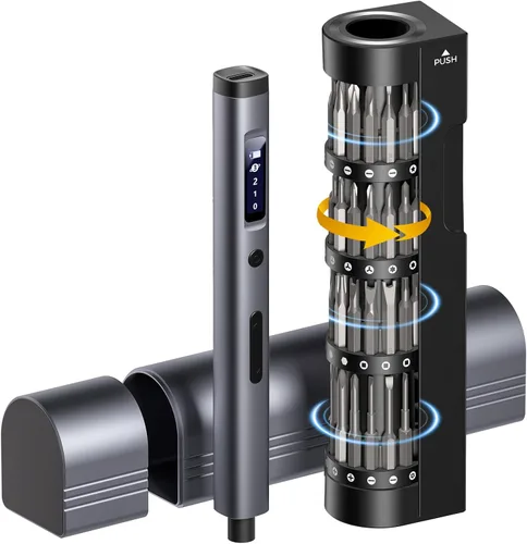 Miniatura 11 de LIFEGOO - Mini destornillador eléctrico, juego de destornilladores de precisión 58 en 1 con 50 puntas magnéticas, pantalla digital, kit
