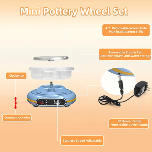 Miniatura 3 de Mini kit de rueda de cerámica para niños, máquina de cerámica eléctrica de rotación bidireccional de 4.7 pulgadas, velocidad ajustable, bajo ruido