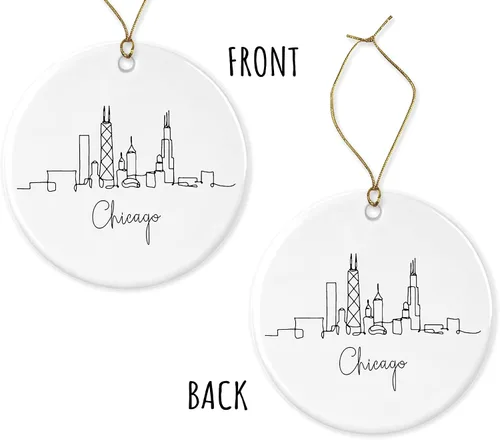 Miniatura 3 de JenaGifts Adorno de Chicago de regalo para papá, mamá, hermano, hermana, amigo, decoración de cerámica para vacaciones, regalo de porcelana de 3