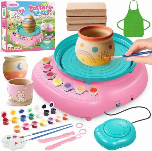 Miniatura 10 de TingingYuli Rueda de cerámica para niños con kit de arcilla, artes y manualidades para niños de 6 a 8 a 12 años, kit completo de cerámica