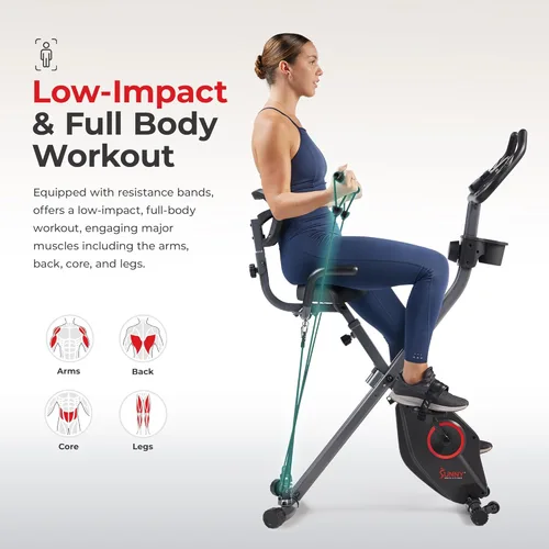 Miniatura 5 de Sunny Health & Fitness Smart Folding X-Bike, Portable Compact Exercise Bike for Indoor Cycling Workout, Home Cardio Training Machine, Free SunnyFit