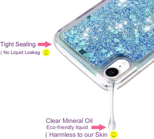 Miniatura 4 de Funda protectora para iPhone XR, diseño de doble capa, líquido flotante flotante con purpurina colorida en cascada de TPU, color azul