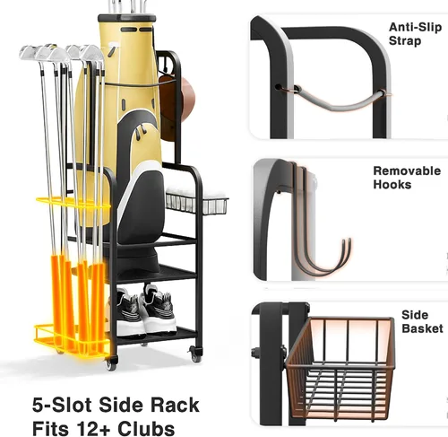Miniatura 3 de niffgaff Golf Bag Organizer Golfing Storage Stand for Garage Golf Bags Golfing Rack with Wheels Black