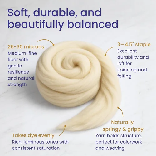 Miniatura 2 de Revolution Fibers Corriedale Wool Roving 1 lb (16 onzas) para hilar, hilo suave y grueso jumbo para manta de tejer con brazos, hilo de lana 100%