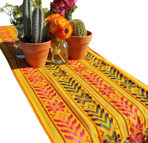 Miniatura 5 de Del Mex Bufanda de camino de mesa mexicana tejida estilo Rebozo (negro)