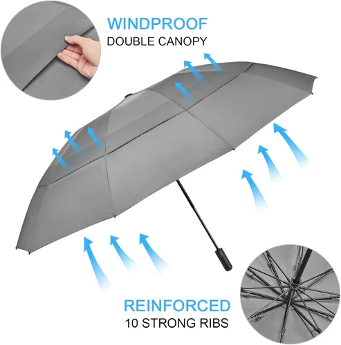 Miniatura 12 de G4Free Paraguas de golf grande de 42/46/54/62 pulgadas, paraguas compacto de viaje inverso, 10 varillas, resistente al viento para lluvia, doble