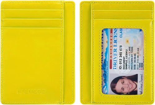 Miniatura 5 de KALMORE - Cartera de piel auténtica con bolsillo frontal y ventana de identificación