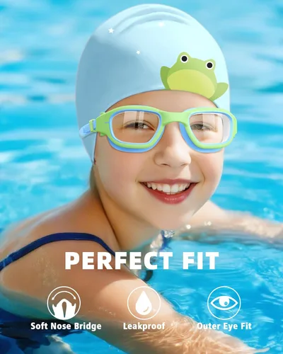 Miniatura 4 de Kids Swim Goggles with Silicone Swim Cap, Swimming Goggles Cap Set for Kids 6-14, Anti-Fog Anti-UV for Boys Girls