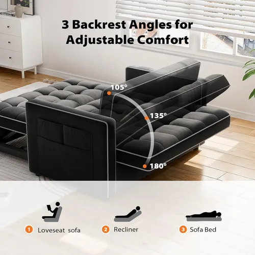 Miniatura 4 de Pipishell - Sofá cama convertible 3 en 1, sofá cama extraíble para sala de estar con puertos USB y bolsillos laterales, respaldo ajustable, de Negro