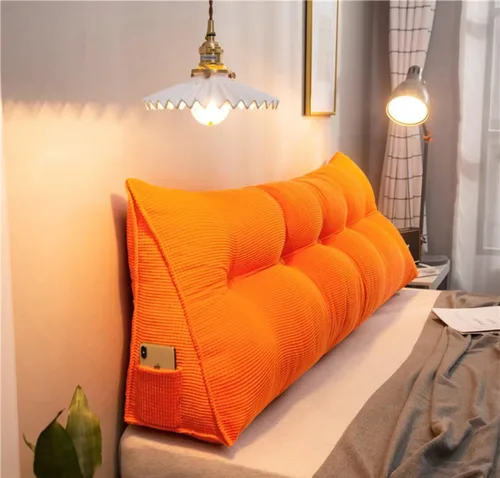Miniatura 10 de Almohada triangular de cuña tamaño individual XL con un bolsillo lateral, cojín grande para cabecero, respaldo, almohadas de cuña con funda Gris