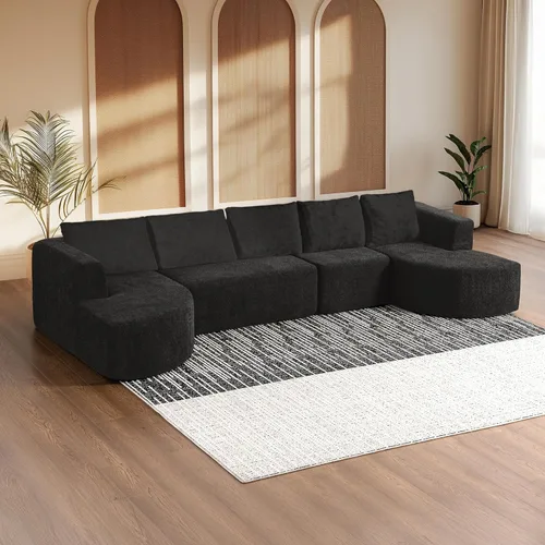 Miniatura 11 de Sofá modular modular de 144 pulgadas, sofá de nube en forma de U de gran tamaño, color negro No Assembly Required • 22" Deep Memory Foam Seat •