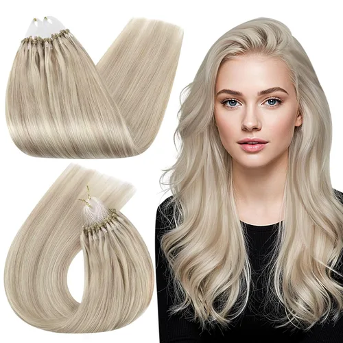 Miniatura 49 de Ugeat - Extensiones de cabello humano con microanillo, 14 pulgadas, extensiones de cabello Remy con microcuentas de 1 gm/hebra, 50 gms, extensiones
