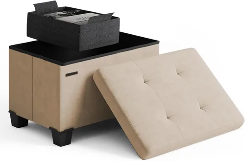 Miniatura 48 de Cubo otomano de almacenamiento con cubo pequeño, otomana cuadrada de 15 pulgadas con almacenamiento para sala de estar y dormitorio, reposapiés
